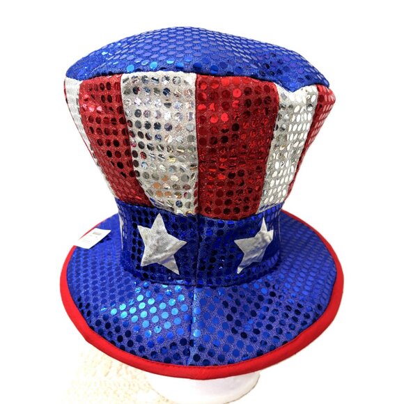 Uncle Sam 4th of July Stars & Stripes Sequin Top Hat NWT NOS - Picture 2 of 8